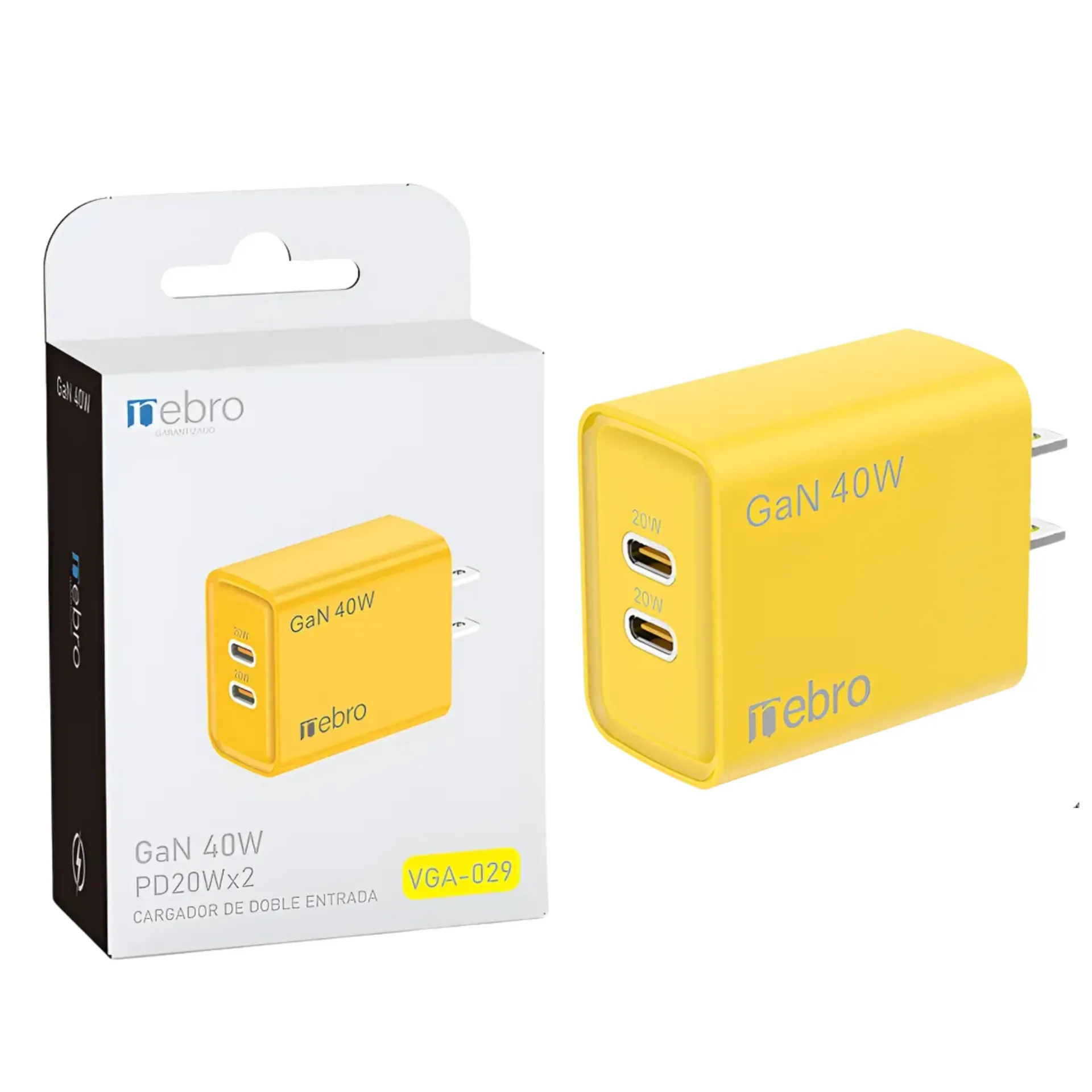 CARGADOR NEBRO VGA-029 CUBO PD2 GAN 40W SIN CABLE