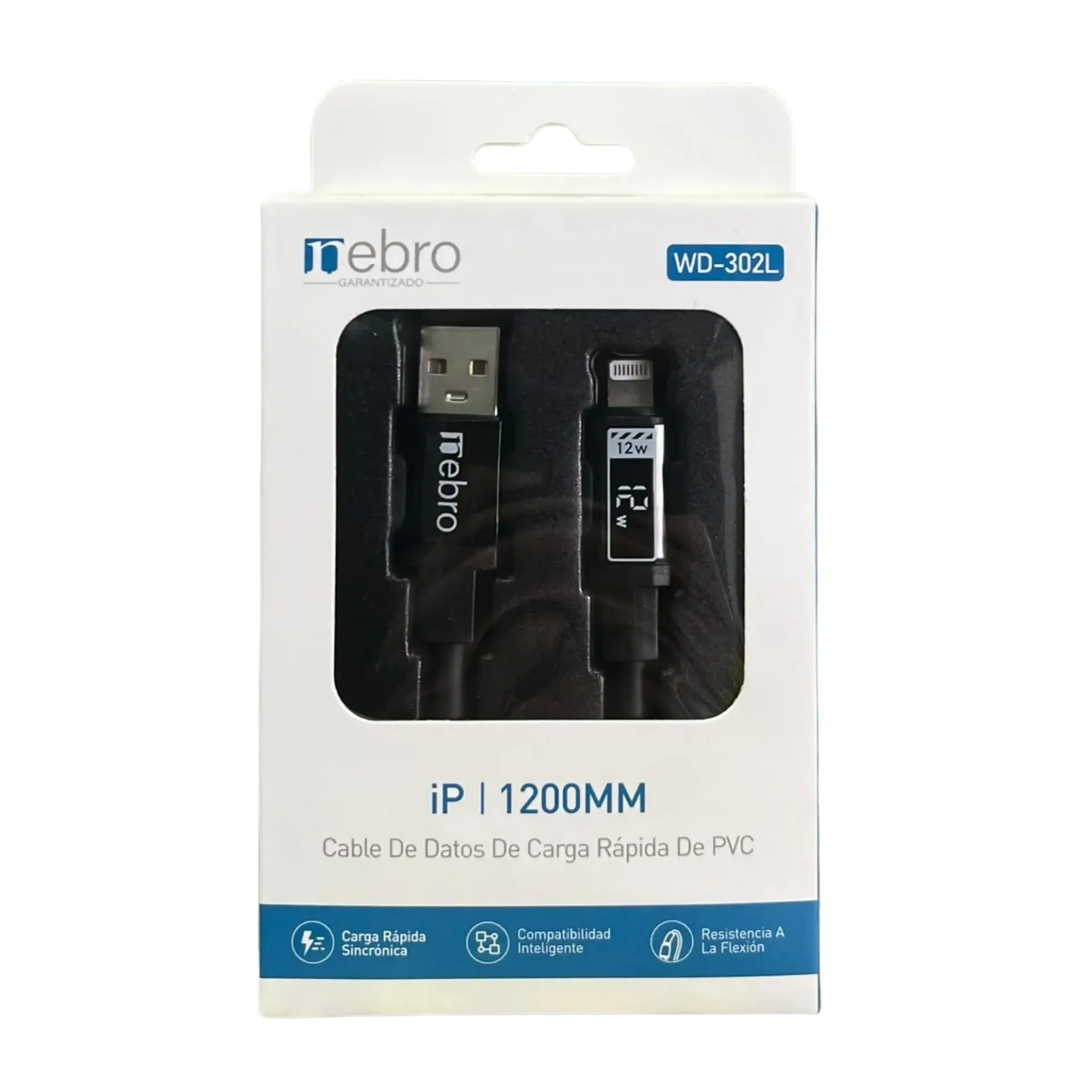 CABLE NEBRO WD-302L DATOS DE CARGA RAPIDA DE PVC USB-A A IPHONE 12W 1.2M