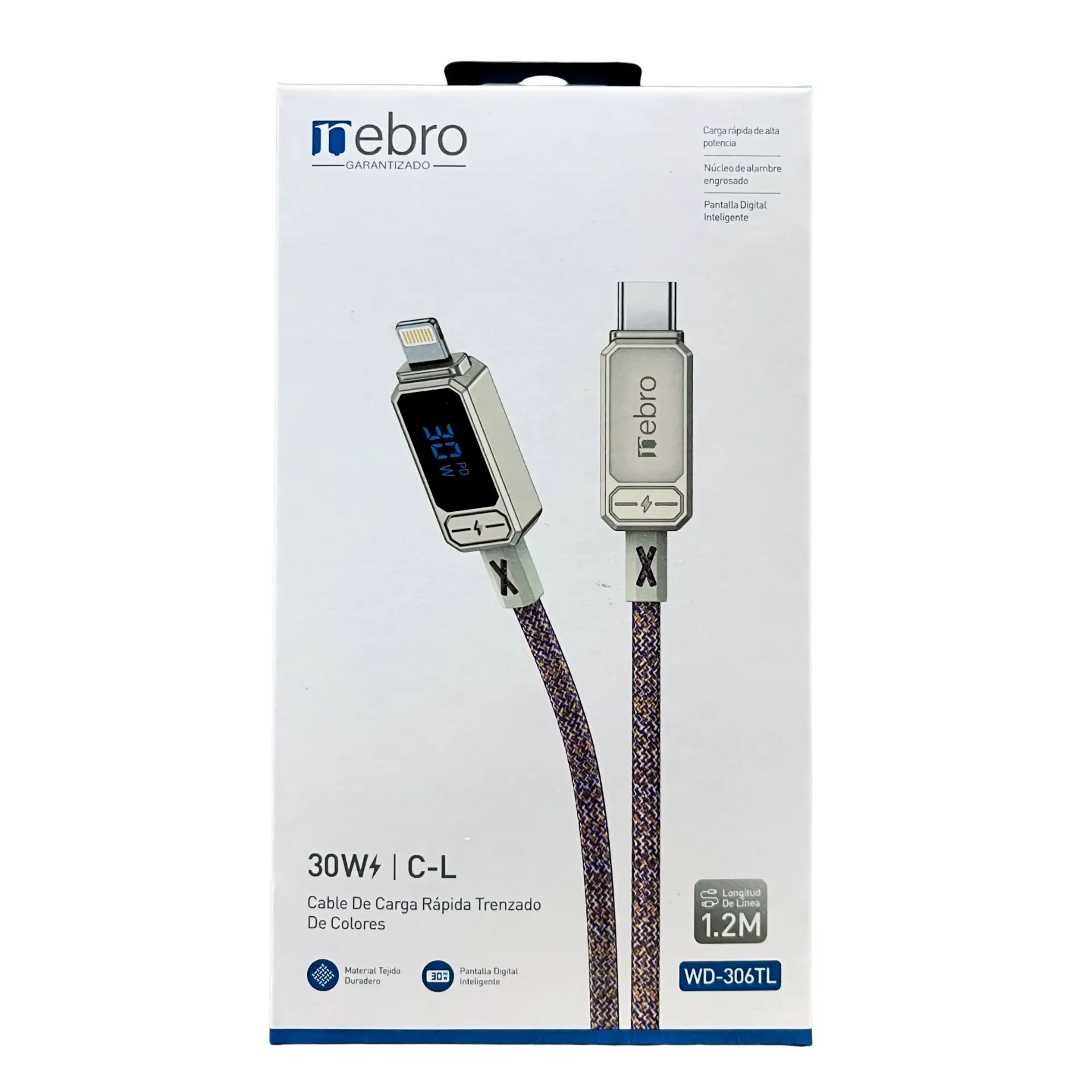 CABLE NEBRO WD-306TL CARGA RAPIDA TRENZADO TIPO-C A IP 30W 1.2M