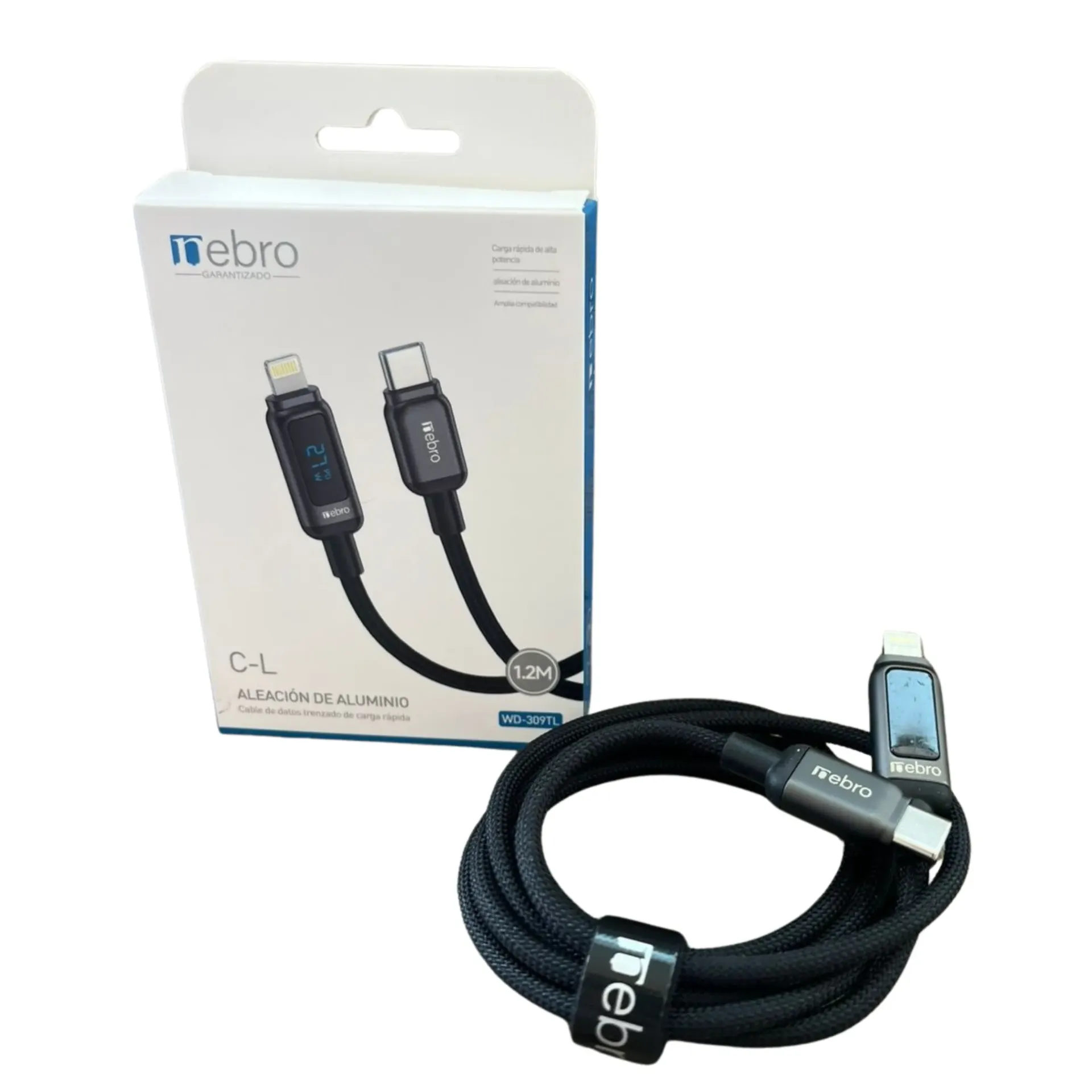 CABLE NEBRO WD-309TL DATOS TRENZADO DE CARGA RAPIDA TIPO-C A IPHONE 1.2M