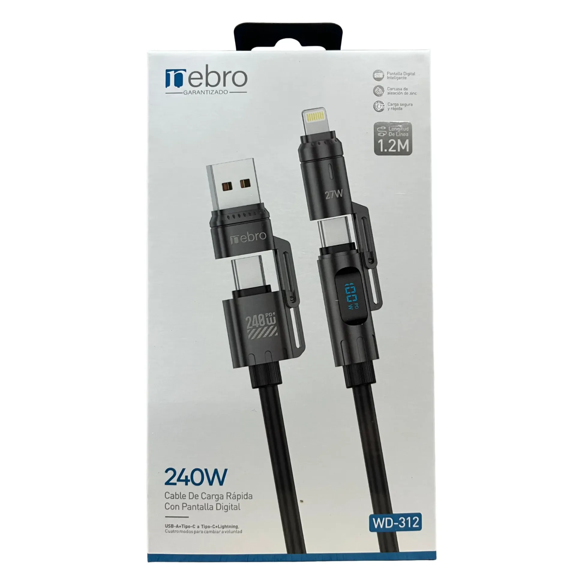 CABLE NEBRO WD-312 CARGA RAPIDA PANTALLA DIGITAL 4 EN 1 240W 1.2M