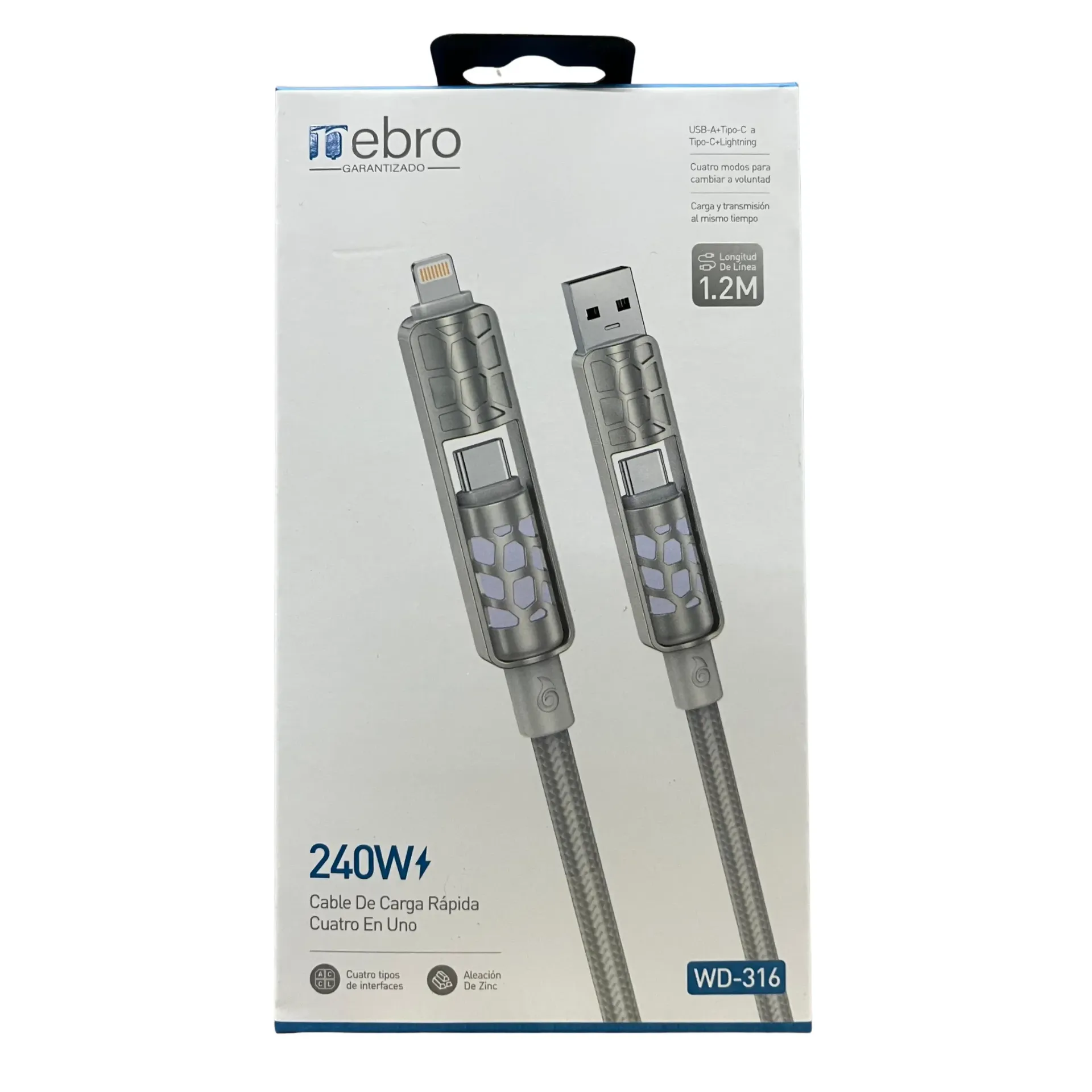 CABLE NEBRO WD-316 CARGA RAPIDA 4 EN 1 240W 1.2M