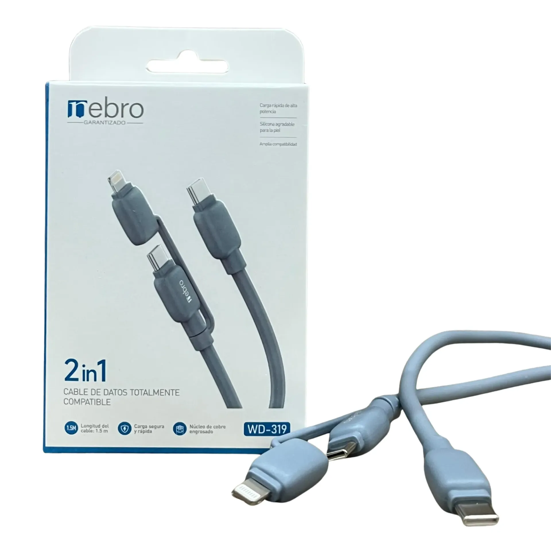CABLE NEBRO WD-319 DATOS 2 EN 1 TIPO-C A TIPO-C + TIPO-C A LIGHTNING 1.5M