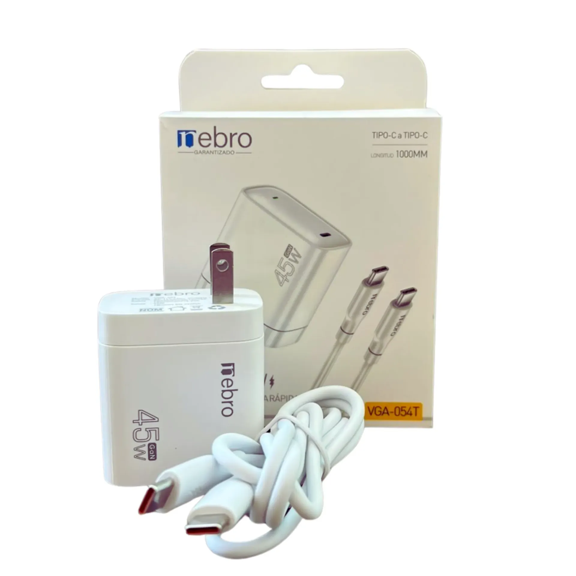CARGADOR NEBRO VGA-054T COMBO GAN TIPO-C A TIPO-C 45W