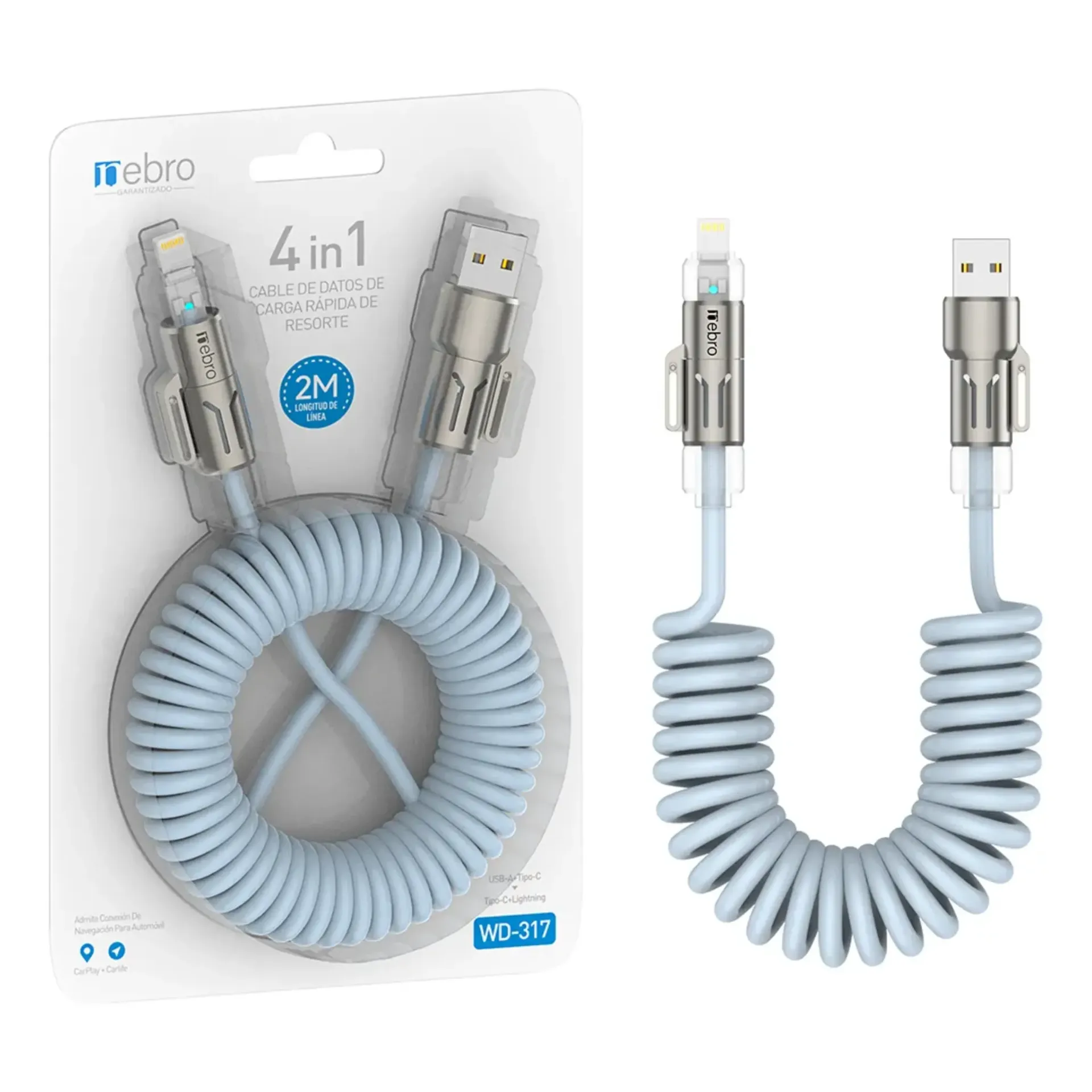 CABLE NEBRO WD-317 DATOS DE CARGA RAPIDA DE RESORTE 4 EN 1 2M
