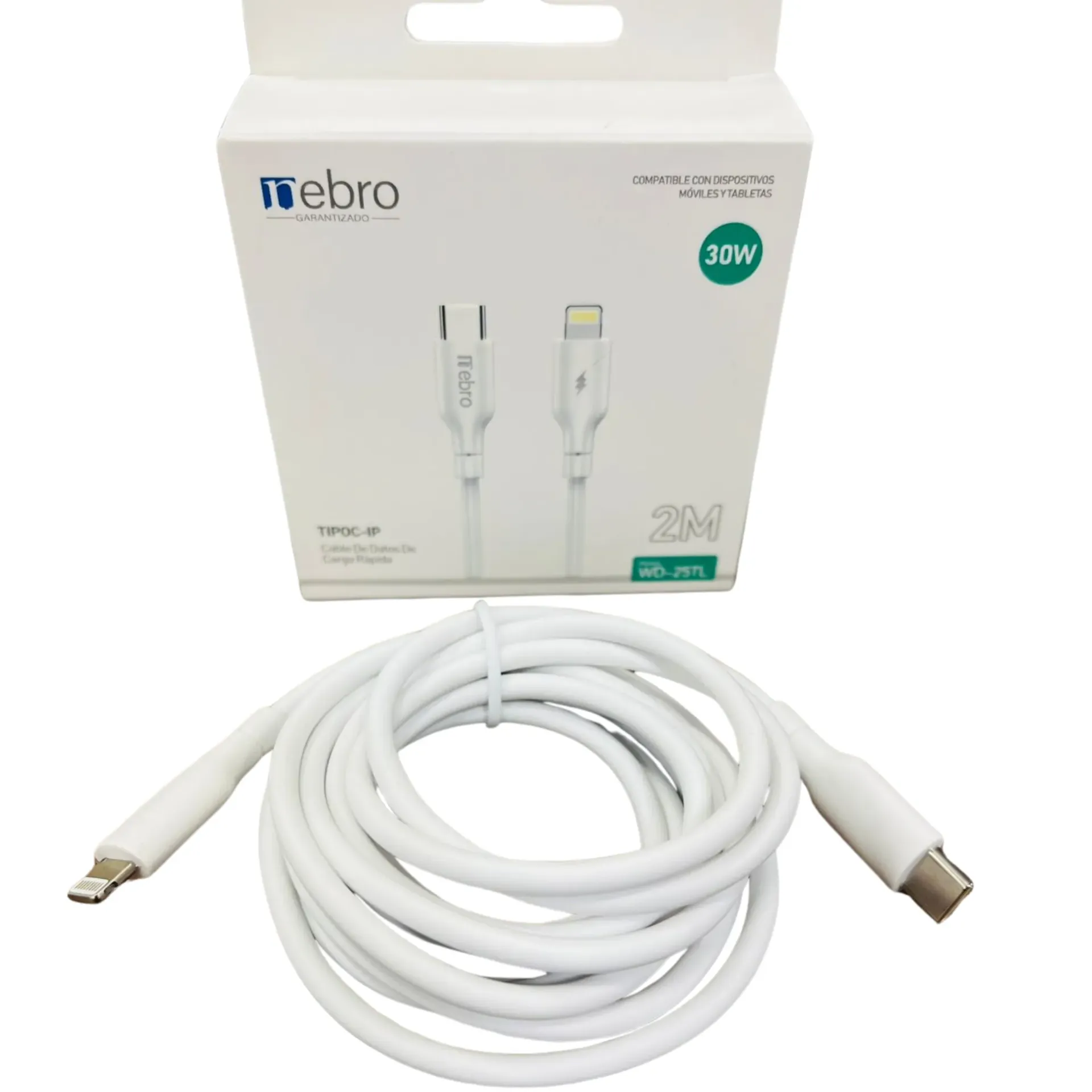[105276] CABLE NEBRO WD-25TL DATOS DE CARGA RAPIDA TIPO-C A IP 30W 2M (Blanco)