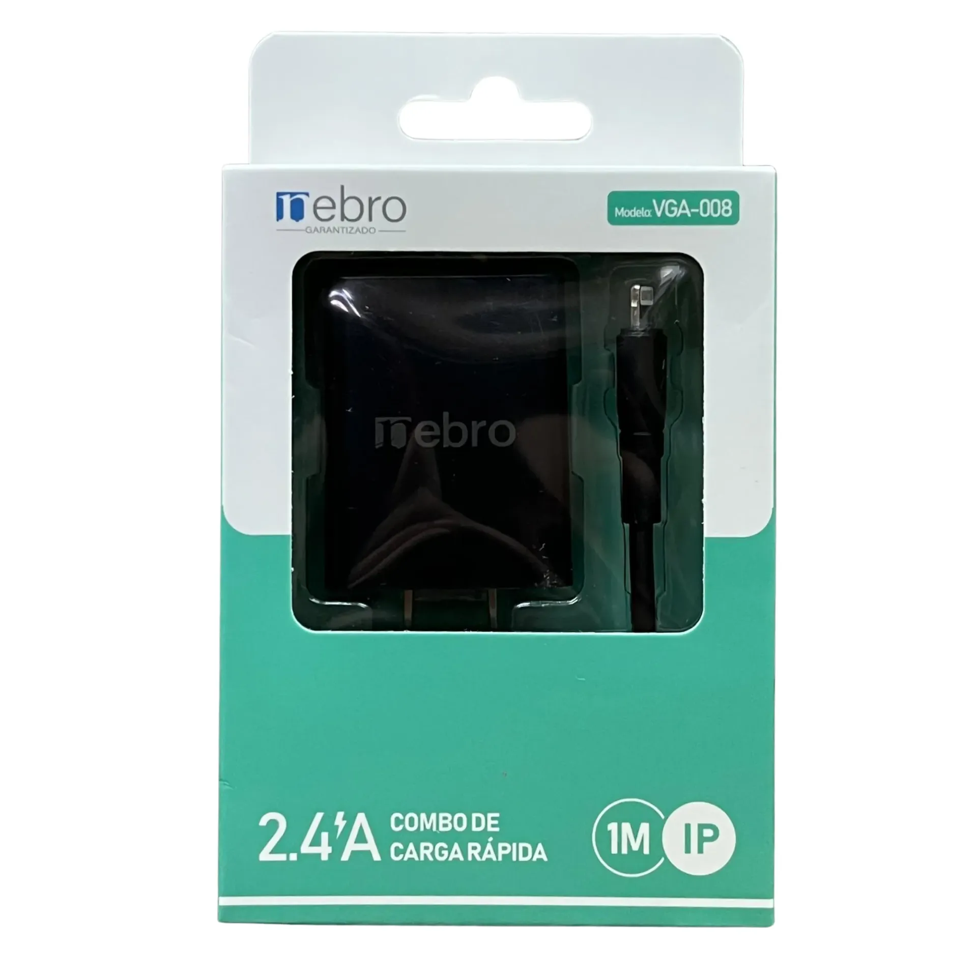 [130596] CARGADOR NEBRO VGA-008 COMBO CARGA RAPIDA IP 2.4A 1M (Negro)
